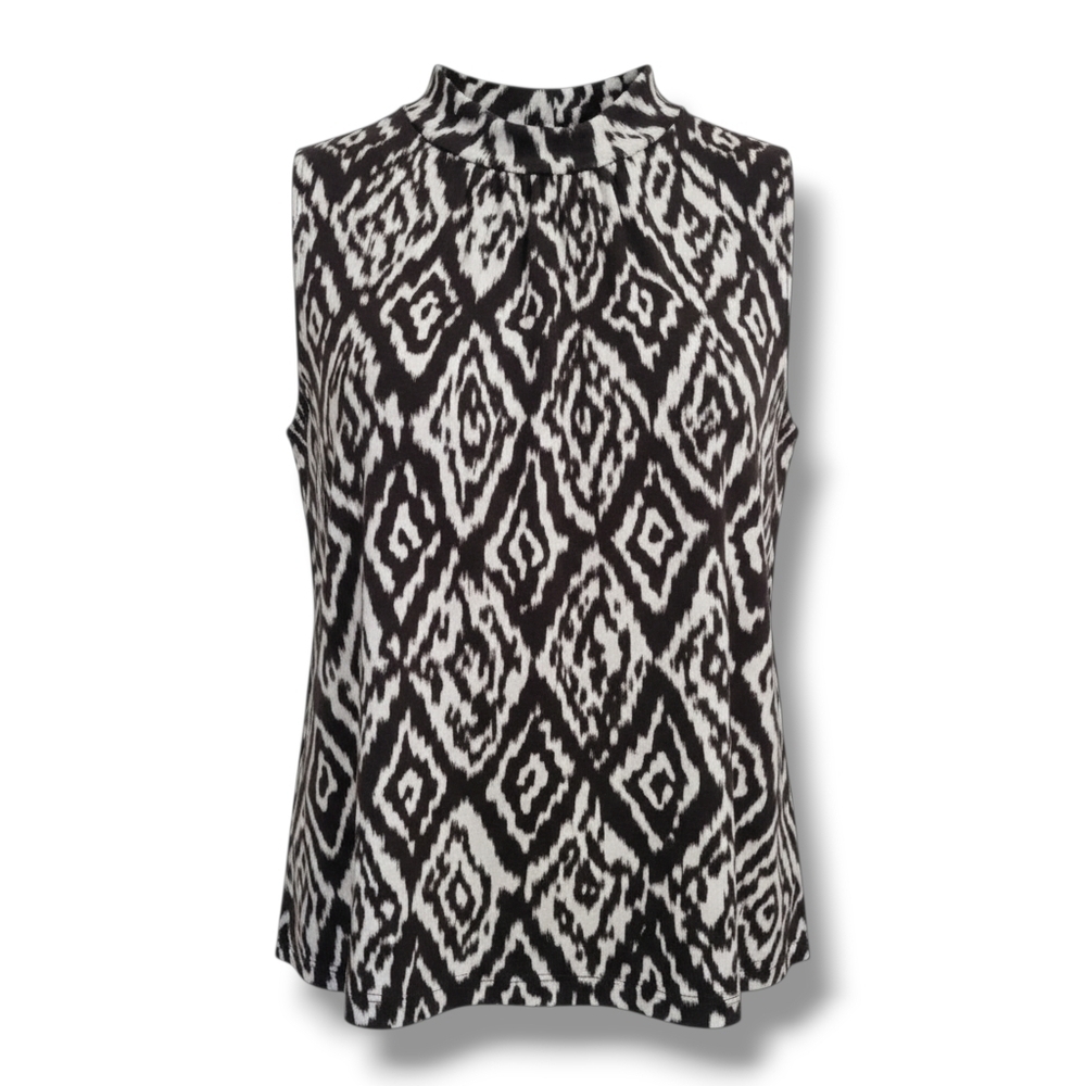 KC Stevens Women's Plus Size brown & White high neck sleeveless blouse - 2x